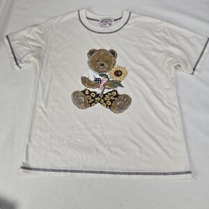 Vintage American Born Bear With Embroidered Sunflower Size Small Made In USA